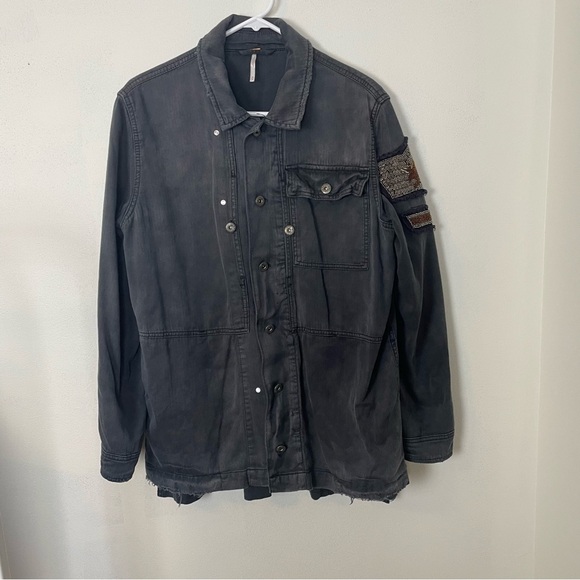 {SOLD} FREE PEOPLE Embellished Military Jacket Women’s Medium Black - Picture 3 of 8